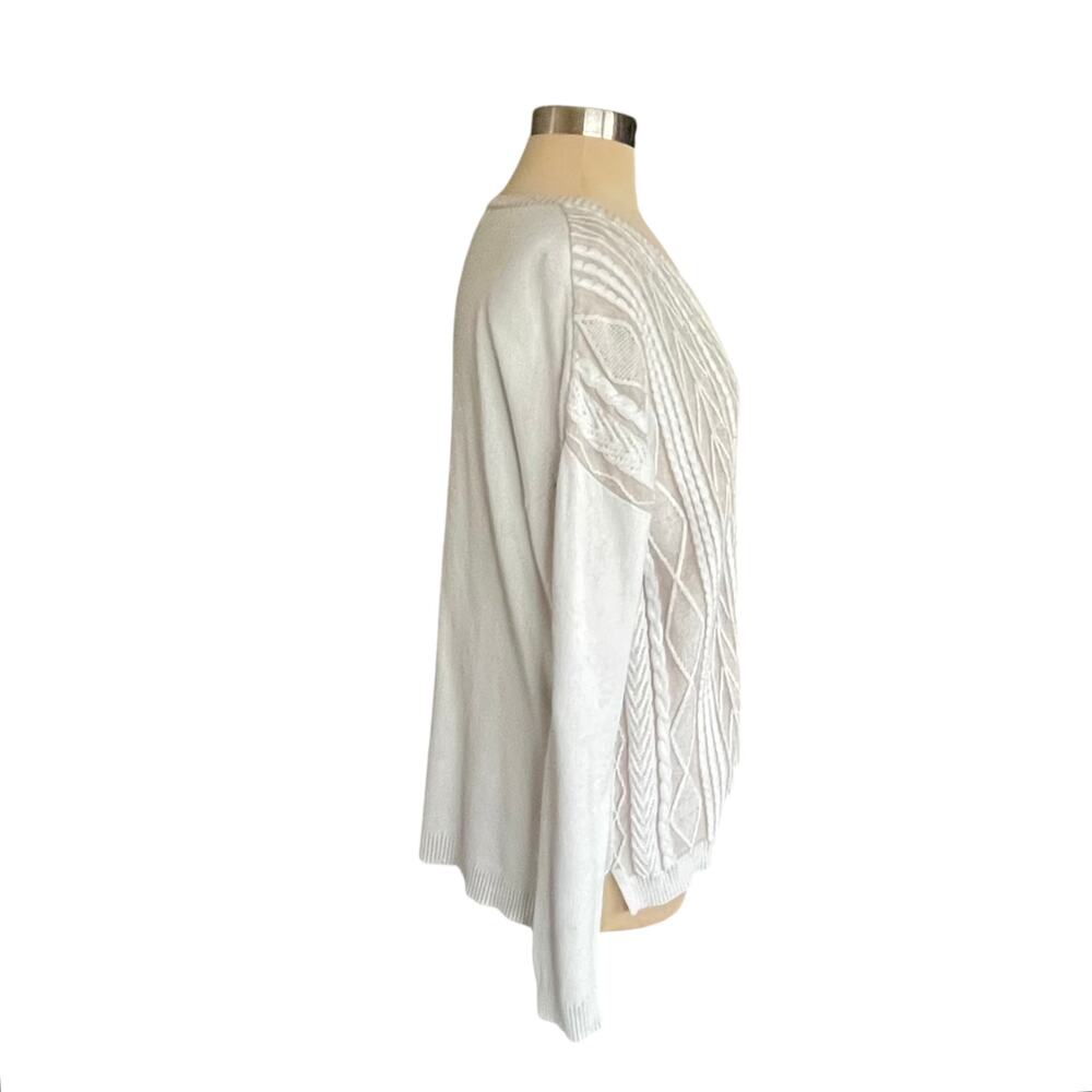 Woolrich Beige Multi-Texural Knit Fisherman's Sweater Women LARGE V-neck (flaw) - Picture 6 of 13